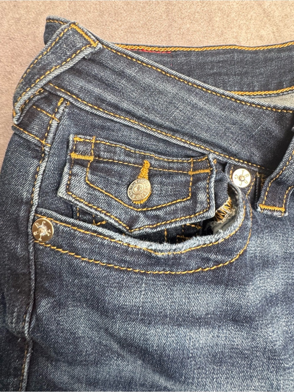 True Religion Low Rise Skinny Jeans Dark Wash Y2K Flap Pocket Women’s 29x32 - Picture 8 of 9